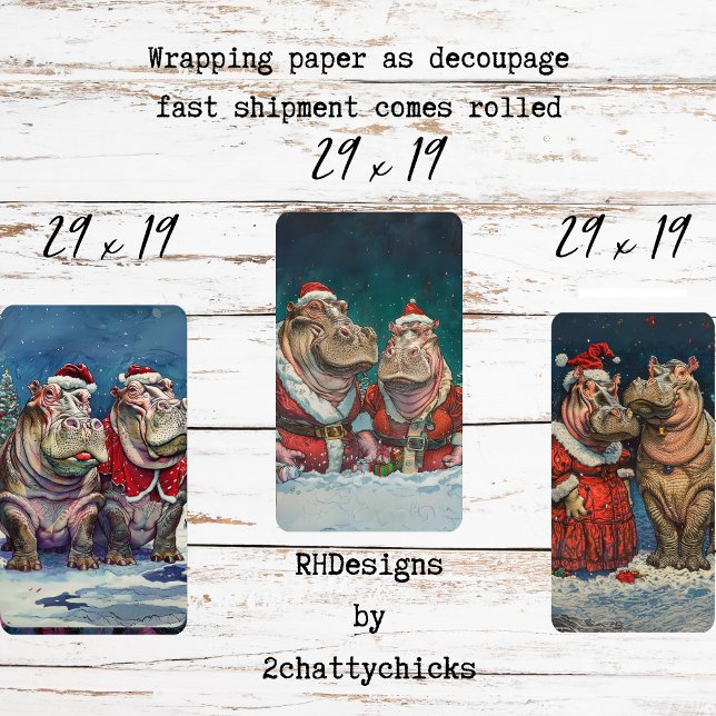 Christmas Mr. & Mrs. Hippo Decoupage  Wrapping Paper Sheet (Creator Uploaded)