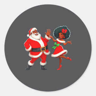 Christmas Mr Santa Mrs Claus Dancing African Ameri Classic Round Sticker