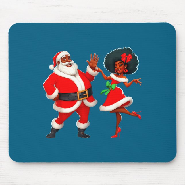 Christmas Mr Santa Mrs Claus Dancing African Ameri Mouse Mat (Front)