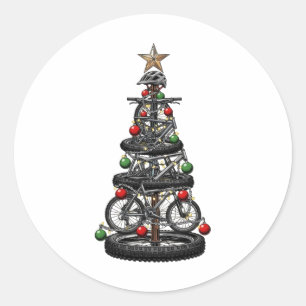 Christmas Mtb Mountain Biking Tree Xmas Funny Men Classic Round Sticker
