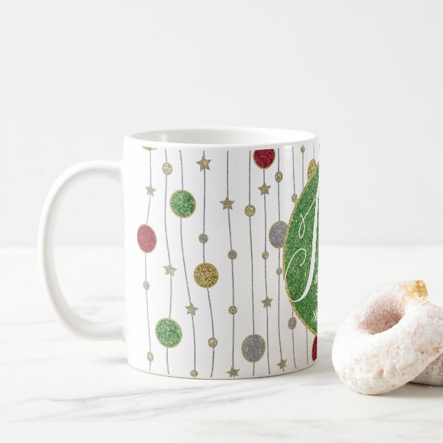 Christmas Mug 11 oz. "Ornaments and Stars" (With Donut)