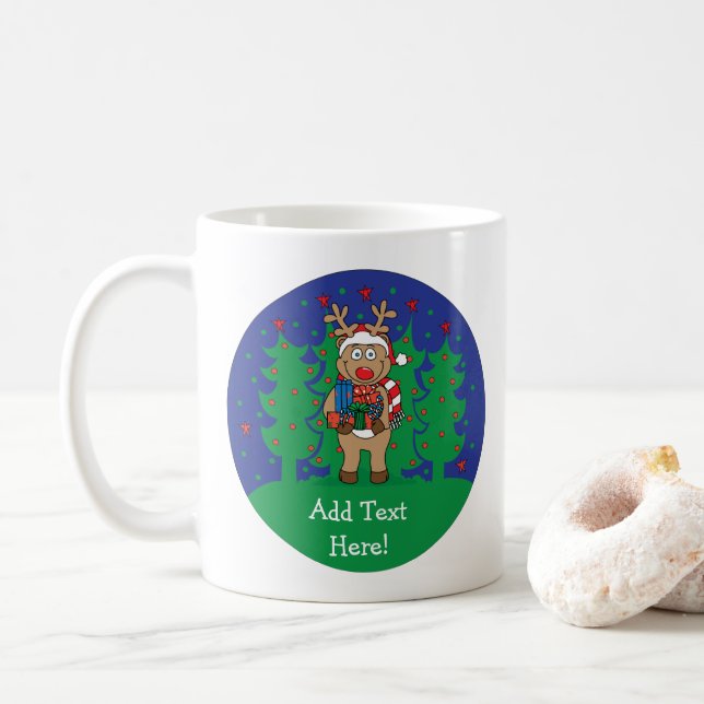 Christmas Mug 11 oz. Reindeer Gifts Personalise (With Donut)