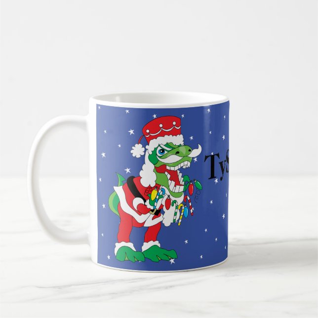 Christmas Mug 11 oz. "TySANTAsaurus Rex" Stars (Left)