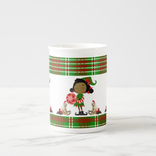Christmas Mug, African Elf, Merry Christmas Bone China Mug (Front)