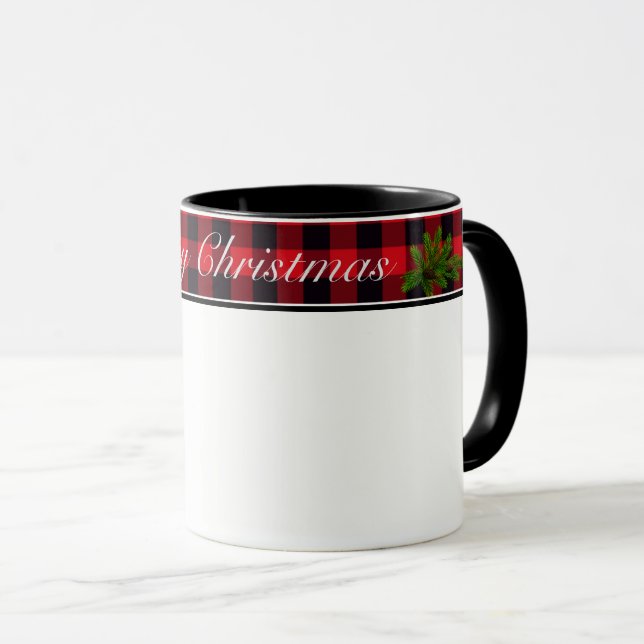 Christmas Mug Buffalo Plaid and Evergreen (Front Right)