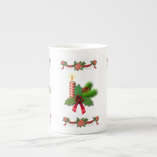 Christmas Mug, Christmas Candle Bone China Mug (Front)