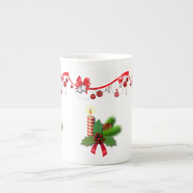 Christmas Mug, Christmas Candle, Merry Christmas Bone China Mug (Front)