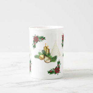 Christmas Mug, Christmas Gold Candle Bone China Mug
