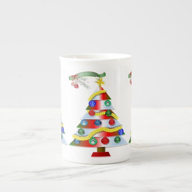Christmas Mug, Christmas Tree Bone China Mug (Front)