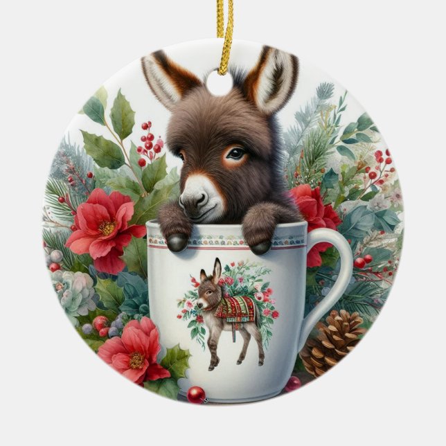 Christmas Mug Donkey Ceramic Tree Decoration (Front)
