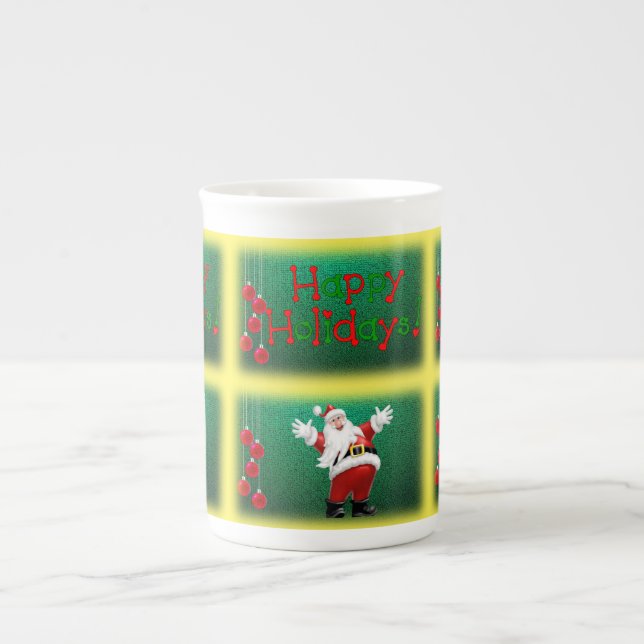 Christmas Mug, Happy Holidays Bone China Mug (Front)