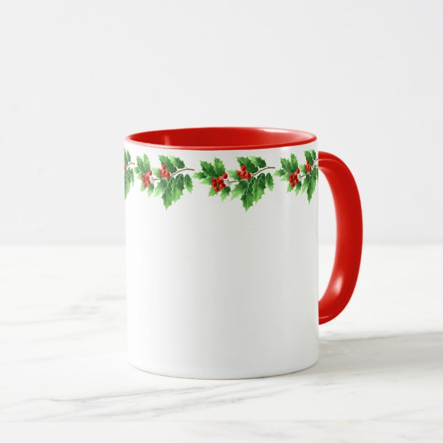 Christmas Mug-Holiday Holly Mug (Front Right)