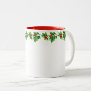 Christmas Mug-Holiday Holly Two-Tone Coffee Mug