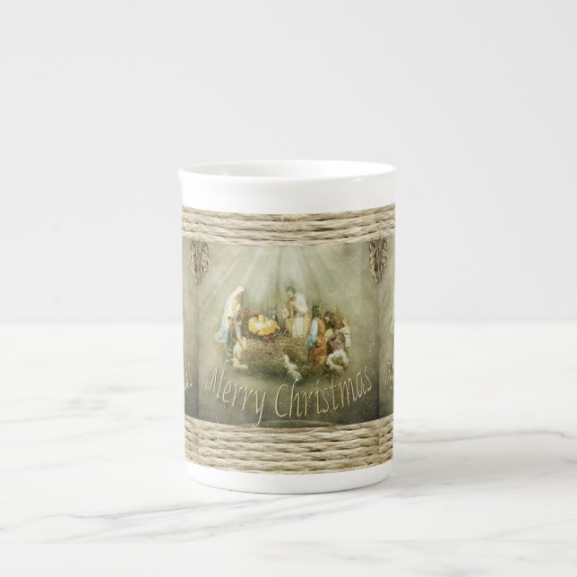 Christmas Mug, Jesus Christ, Merry Christmas Bone China Mug (Front)