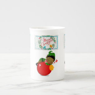 Christmas Mug,  Merry Christmas African Elf Bone China Mug