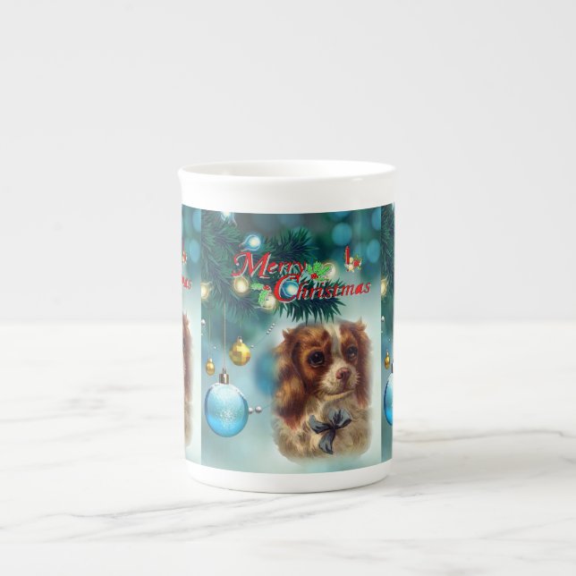 Christmas Mug, Merry Christmas Dog Bone China Mug (Front)