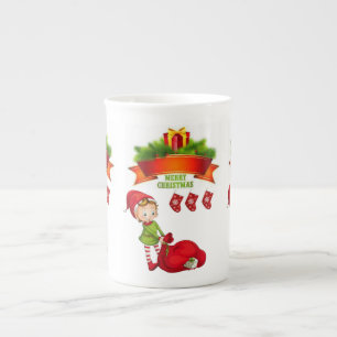 Christmas Mug, Merry Christmas, Elf Bone China Mug