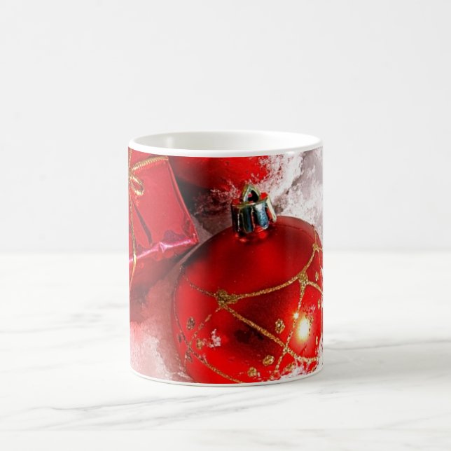 Christmas Mug Ornaments and Presents in Snow (Center)