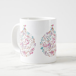 Christmas Mug, Pastel Floral Ornament Design Large Coffee Mug