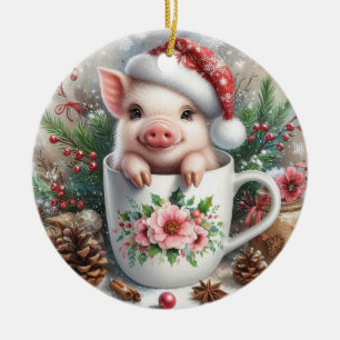 Christmas Mug Pig Ceramic Tree Decoration