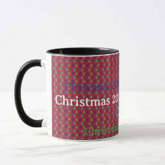 Christmas Mug Red, Green, Blue Stars /Custom Text