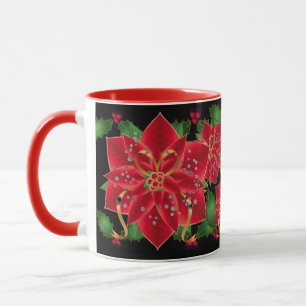 Christmas Mug-Red Poinsettias & Holly Mug
