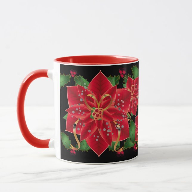 Christmas Mug-Red Poinsettias & Holly Mug (Left)