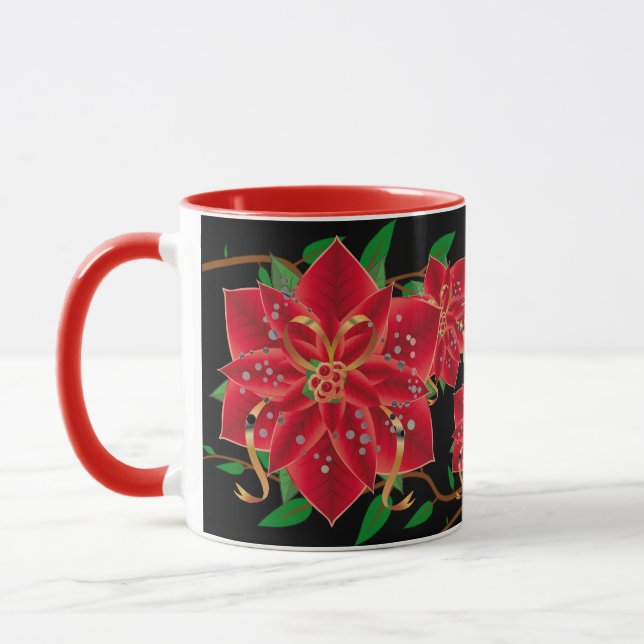 Christmas Mug-Red Poinsettias Mug (Left)