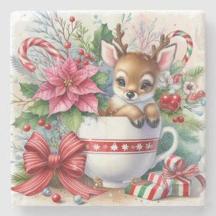 Christmas Mug Reindeer 3 Stone Coaster