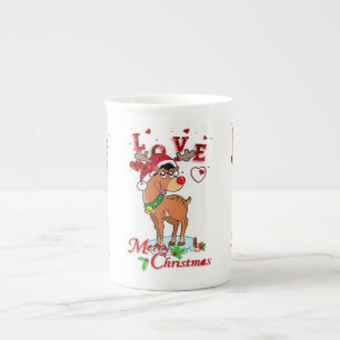 Christmas Mug, Reindeer, Love Bone China Mug