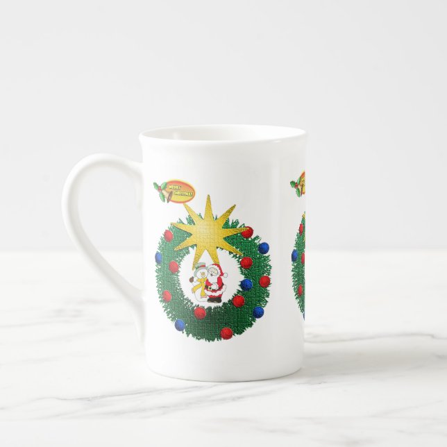 Christmas Mug, Santa, Merry Christmas Bone China Mug (Left)