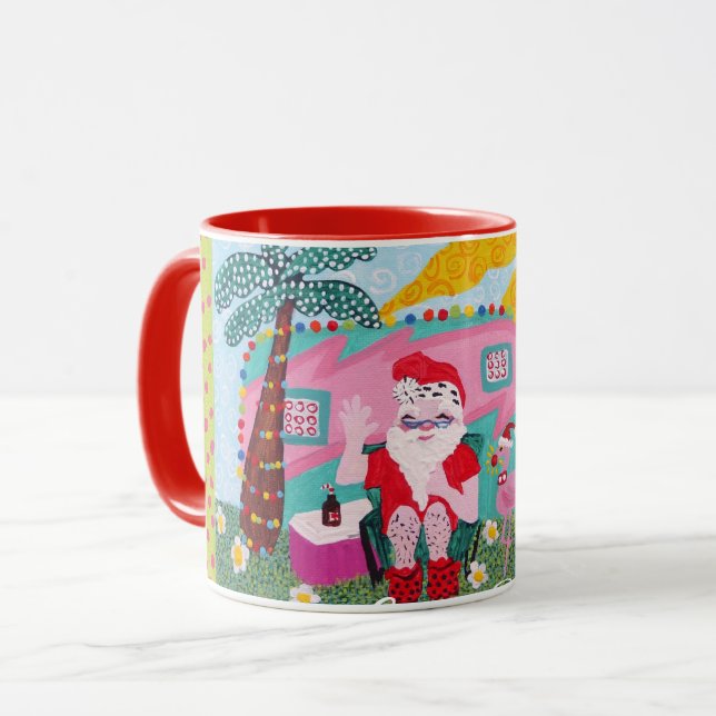 Christmas Mug, Santa, Trailer, Flamingo, Funny Mug (Front Left)