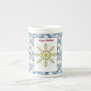 Christmas Mug, Snowflake, Happy Holidays Bone China Mug