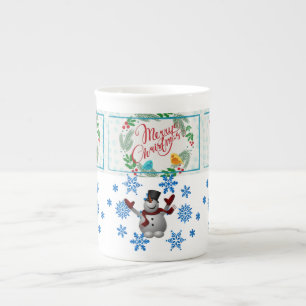 Christmas Mug, Snowman, Merry Christmas Bone China Mug
