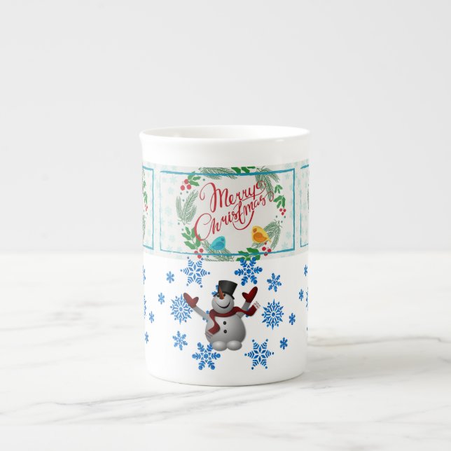 Christmas Mug, Snowman, Merry Christmas Bone China Mug (Front)