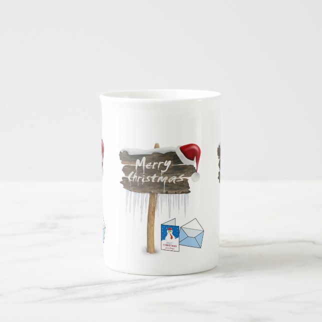 Christmas Mug, Snowman, Merry Christmas Bone China Mug (Front)
