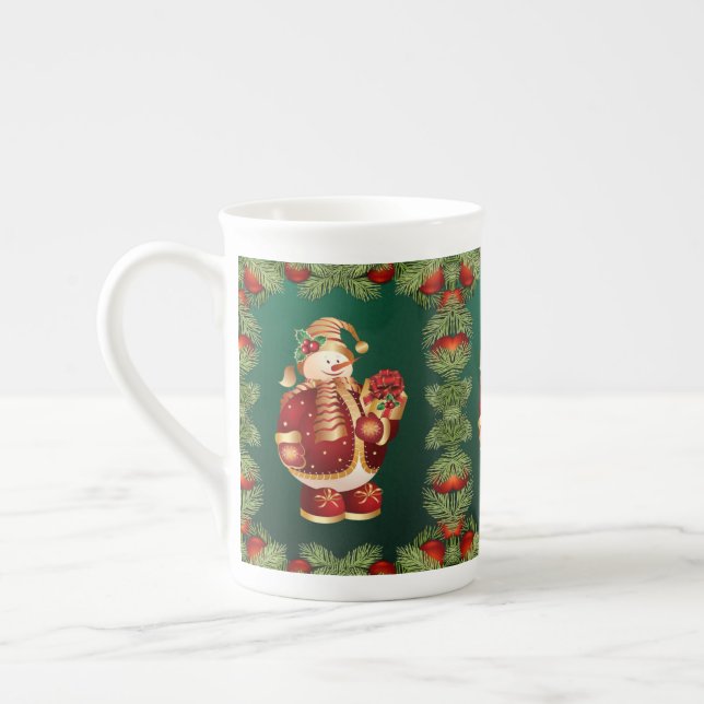 Christmas Mug, Snowman, Merry Christmas Bone China Mug (Left)