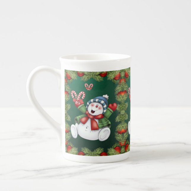 Christmas Mug, Snowman, Merry Christmas Bone China Mug (Left)