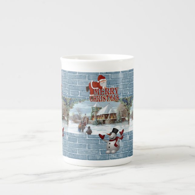 Christmas Mug, Snowman, Merry Christmas Bone China Mug (Front)