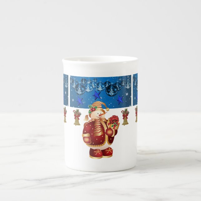 Christmas Mug, Snowman, Merry Christmas Bone China Mug (Front)