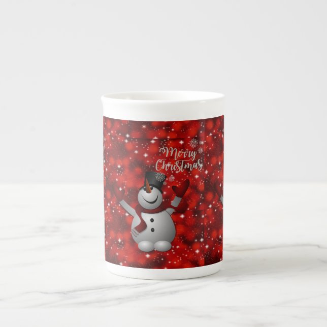 Christmas Mug, Snowman, Merry Christmas Bone China Mug (Front)