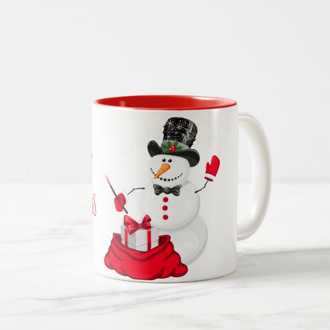 Christmas Mug-Snowman Two-Tone Coffee Mug (Front Right)
