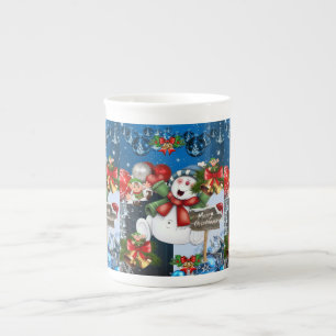 Christmas Mug, Vintage, Merry Christmas Snowman Bone China Mug