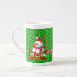 Christmas Mug, Vintage, Merry Christmas Snowman Bone China Mug