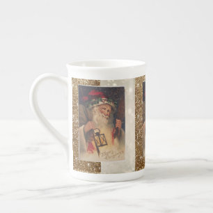 Christmas Mug, Vintage Santa, Merry Christmas Bone China Mug
