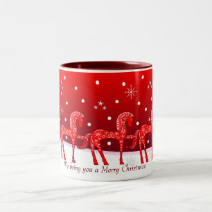 Christmas mug with cute horses and custom text