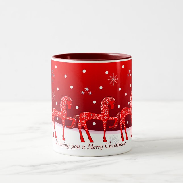 Christmas mug with cute horses and custom text (Center)