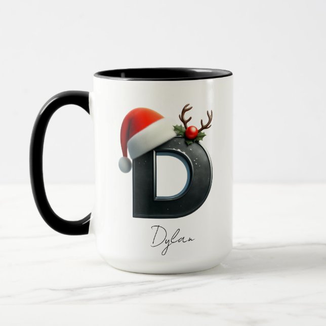 Christmas Mug with Letter D | Custom Name Holiday  (Left)