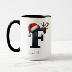Christmas Mug with Letter F   Custom Name Cup