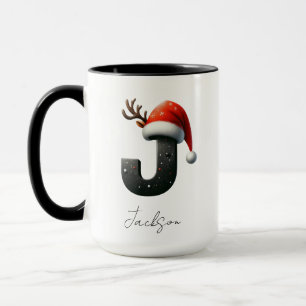 Christmas Mug with Letter J   Personalized Name 
